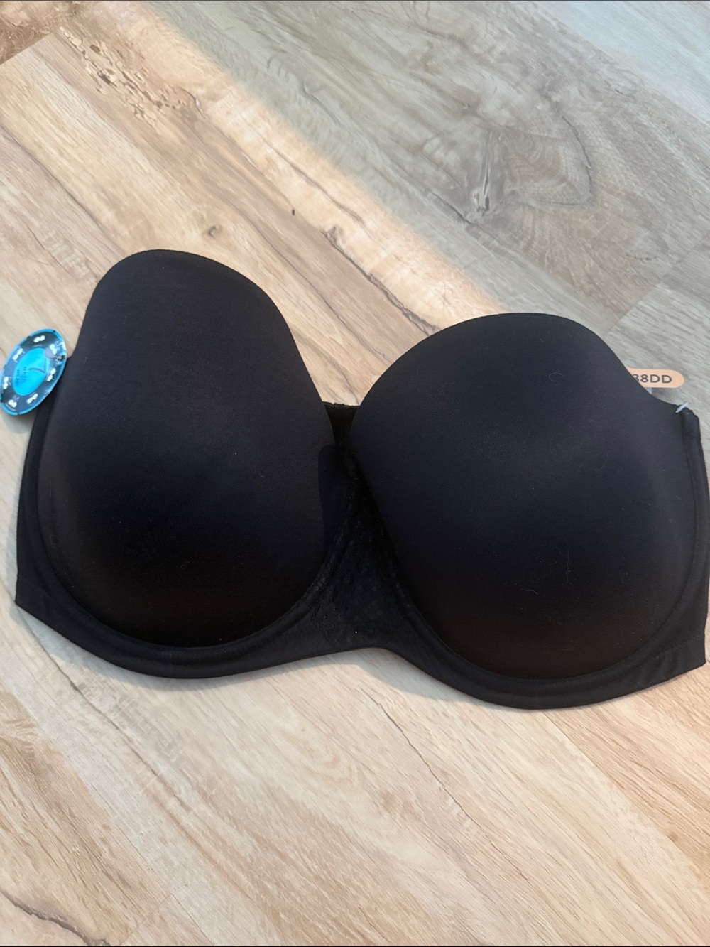 Bali One Smooth U-Stay-in-place Strapless Black Underwire Bra, DF6599, Size 38DD